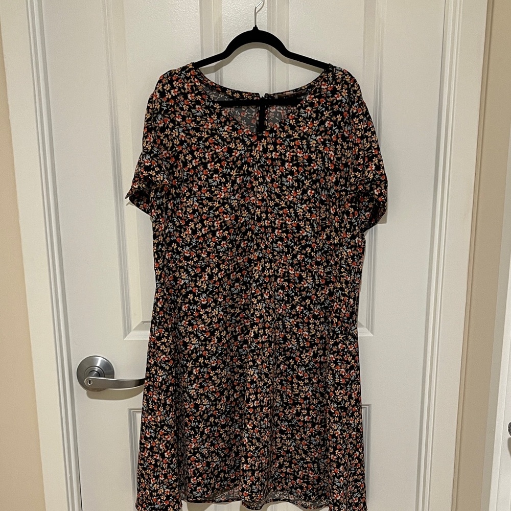 LOFT Black and Pink Floral Midi Dress